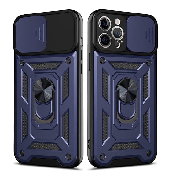 APPLE IPHONE 12 PRO MAX Phone Cases, Hybrid Kickstand Ring Holder with Slide Camera Cover TPU Shockproof Case and Magnetic Car Mount for APPLE IPHONE 12 PRO MAX In Blue