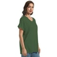 thumbnail image 3 of Women's V Neck T Shirts Casual Rolled Short Sleeve Side Split Summer Tops Loose Fit, 3 of 6