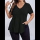 thumbnail image 5 of Blusas de Talla Grande para Mujer, Informales, con Cuello en V, Corta y Dobladillo Dividido, para Verano Negro XXL, 5 of 8