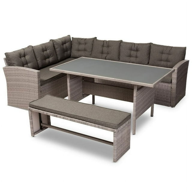 Baxton Studio Eneas 4 Piece Rattan Outdoor Patio Dining Set in Dark Gray