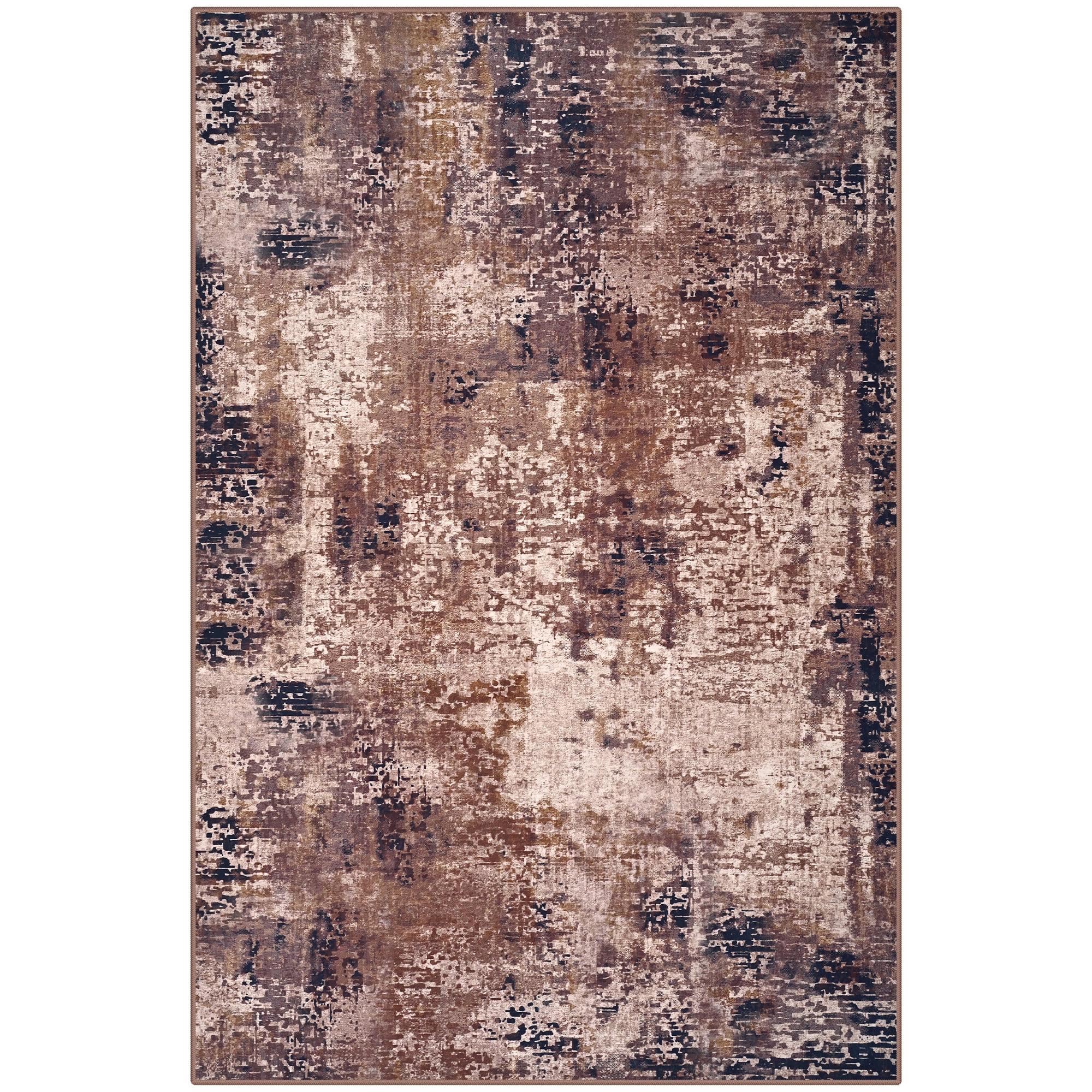 Arogan Modern Abstract Washable Rug for Living Room, Bedroom, Dining Room, Children's Playroom, Brown, 6' x 9'