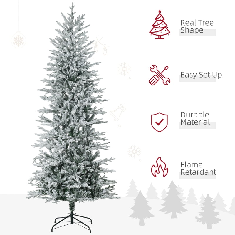 Alvantor Christmas Tree Pre-Lit Flocked with 350 Warm Lights & Auto-Open 42.5"x42.5"x90" 7.5ft Green