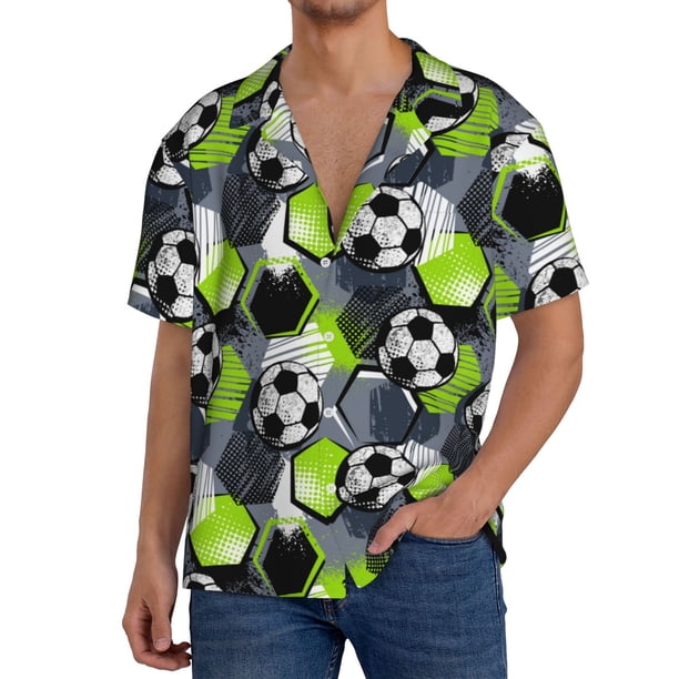 Fotbe Football Camisa Estampada de Manga Corta para Hombre, Casual de Verano, Estilo Playero, Sin Arrugas-Large