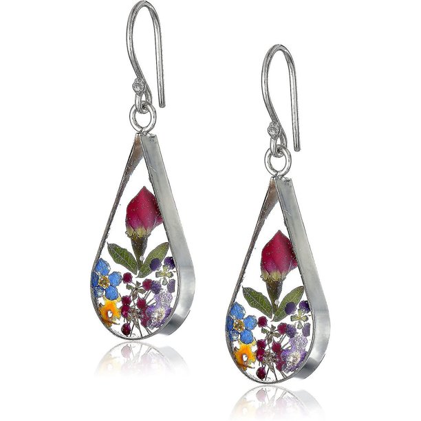 Pendientes colgantes de flores reales de Portrait Rose,pendiente colgante de planta para mujer