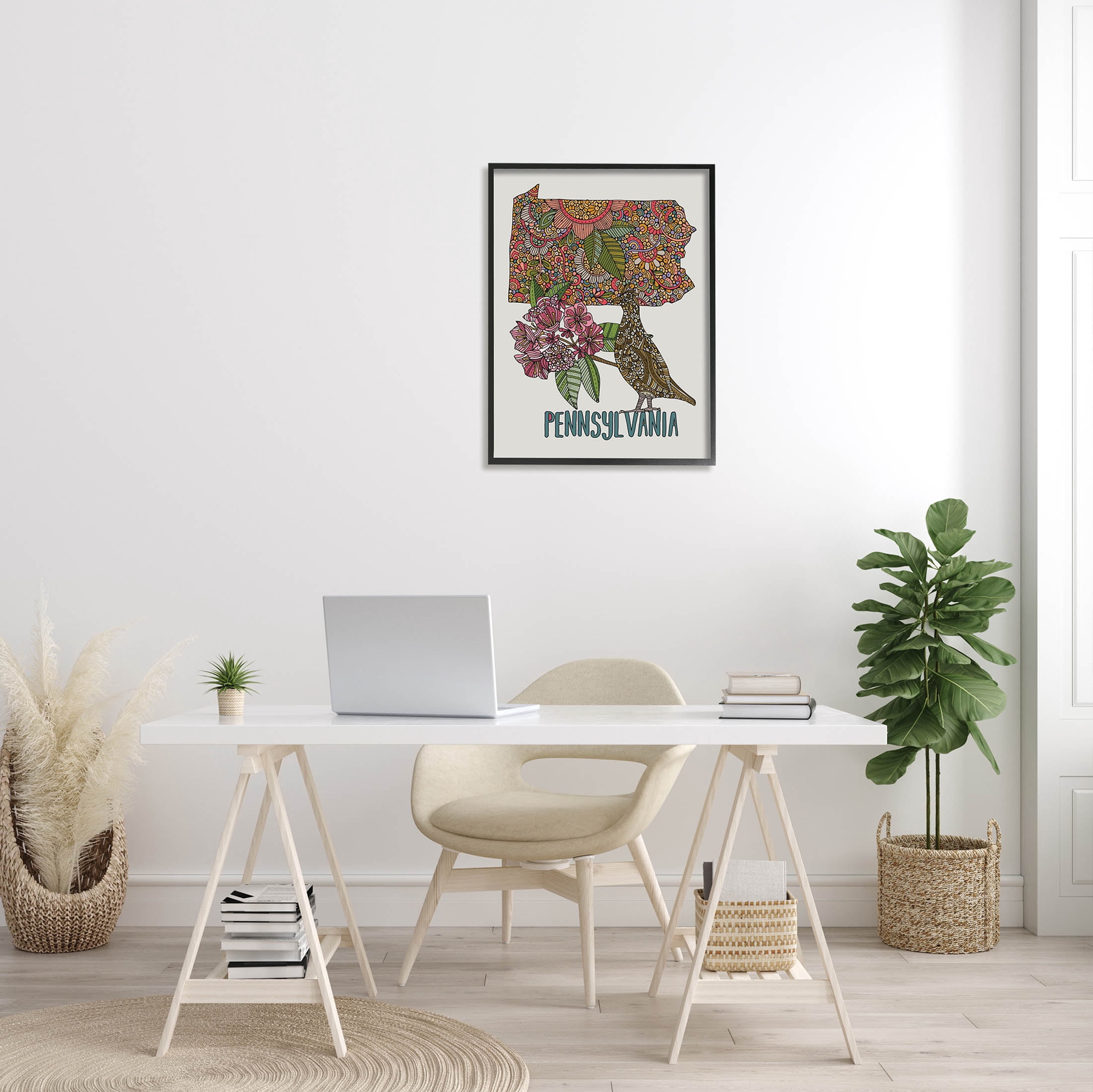 Stupell Industries Pennsylvania Patterned State Graphic Art Black Framed Art Print Wall Art, Design by Valentina Harper