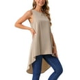 thumbnail image 4 of INSPIRE CHIC Women's High Low Tops Casual Sleeveless Blouse Crewneck Asymmetrical Loose Shirt Summer Top M Khaki, 4 of 5
