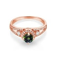 thumbnail image 2 of Gem Stone King 18K Rose Gold Plated Silver Green Mystic Topaz Engagement Ring for Women (1.49 Cttw, Round 5MM, Gemstone November Birthstone, Size 8), 2 of 4