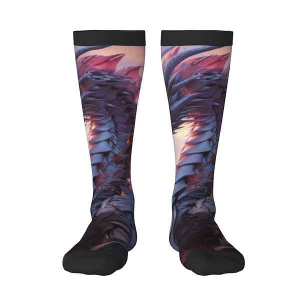 Fotbe Dragon Calcetas Divertidas Estampadas para Hombre y Mujer, Calcetas de Algodón hasta la Rodilla para Caminar, Correr, Enfermería y Embarazo