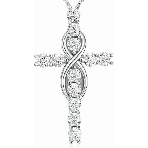 Leander Moissanite Necklaces for Women,1CT/2CT Moissanite Heart Necklace, Christian Cross Necklace for Women Men,18K White Gold Plated Sterling Silver,Jewelry Gift for Her Birthday Anniversary