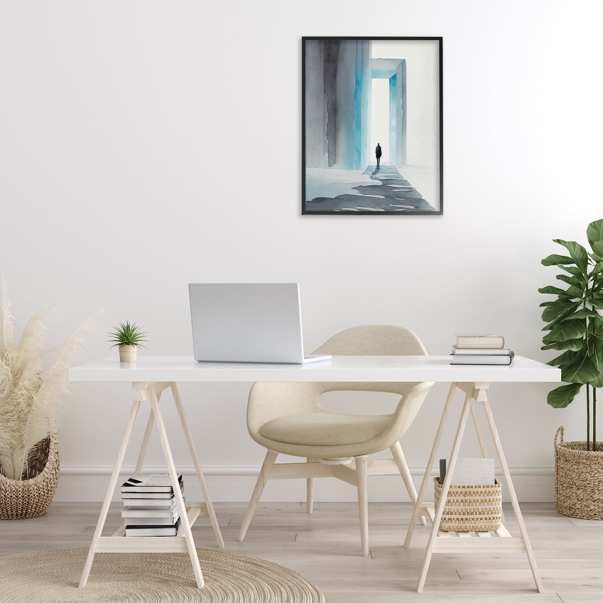 Stupell Industries Person with Snowy Doorway Landscape Painting Black Framed Art Print Wall Art, 24 x 30