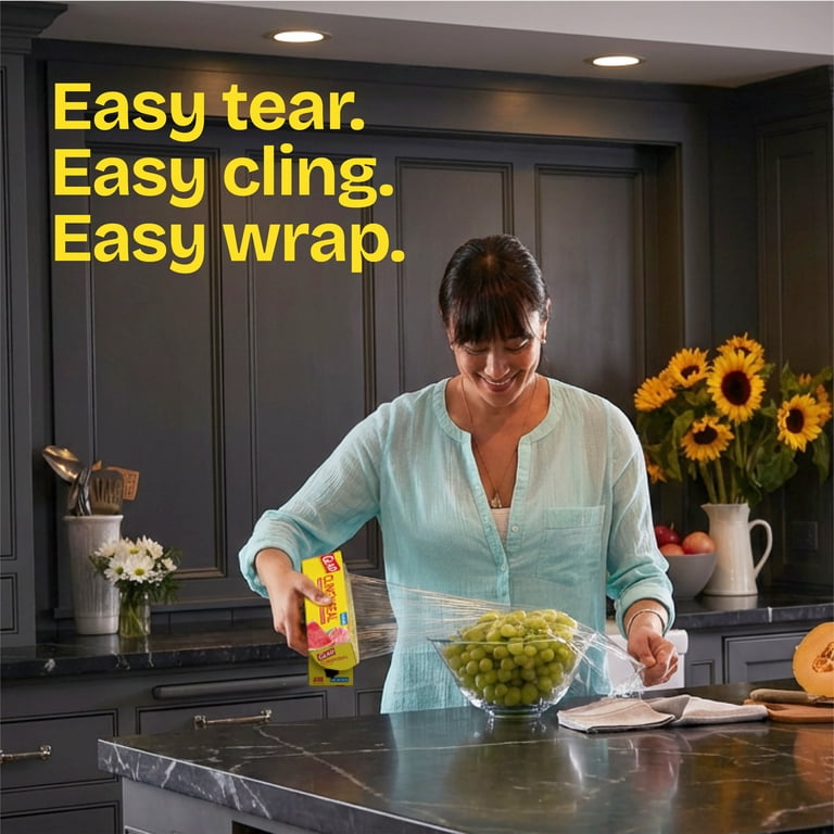 Glad Cling N Seal Stretch Plastic Food Wrap, 300 Square Foot Roll
