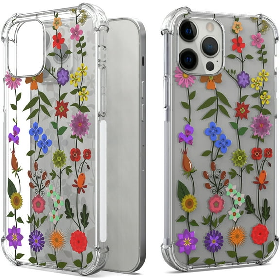 CoverON Phone Design For Apple iPhone 13 pro Case, Clear Flexible Soft Rubber Slim TPU Cover, Flower Garden