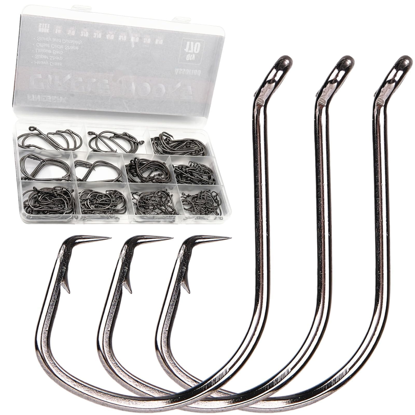 170Pcs Circle Hooks Set, Sturdy Offset Catfish Circle Fishing Hooks Barbed Octopus Fish Hook Saltwater&Freshwater 9 Sizes Assorted 1# 1/0 2/0 3/0 to 8/0
