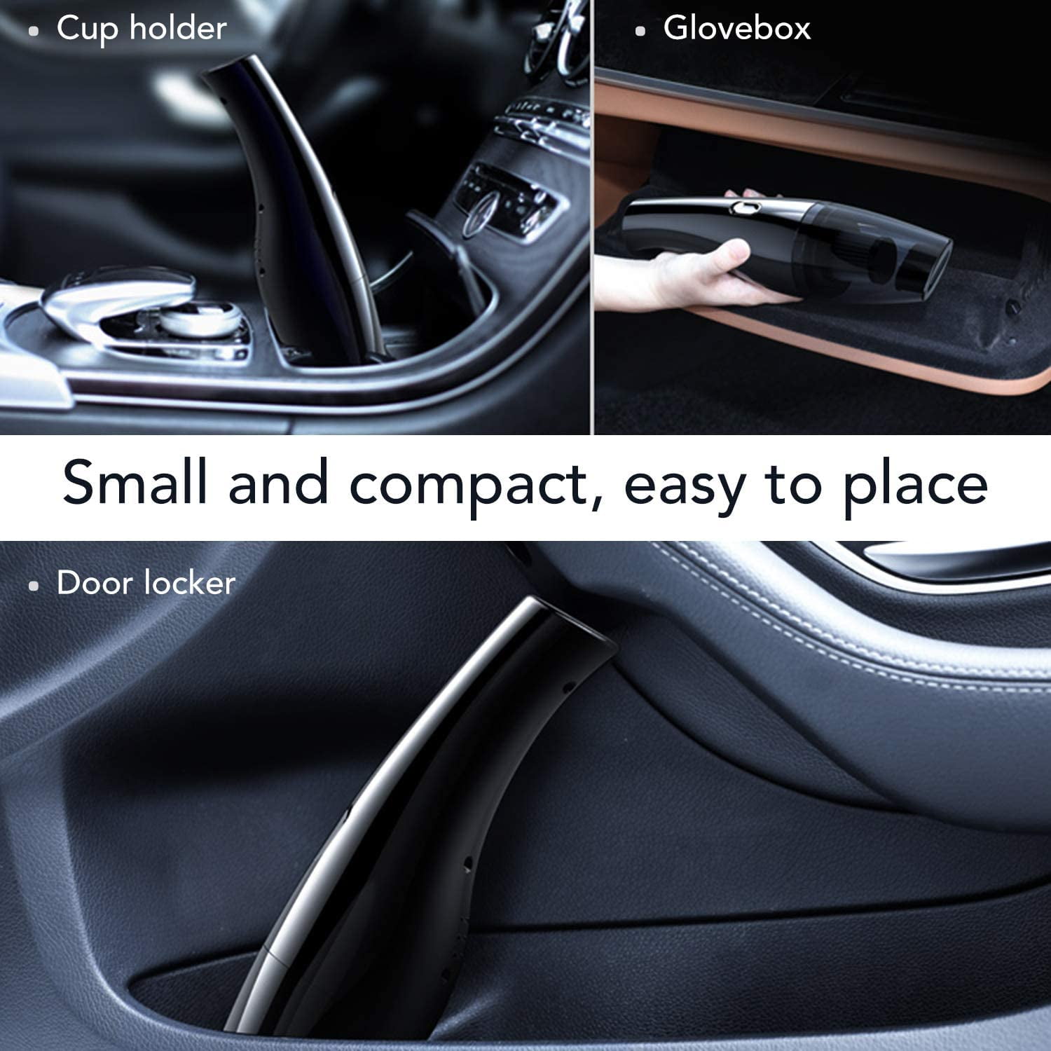 Cordless Handheld Vacuums Car Vacuum Cleaner High Power Portable Vacuum Cleaner Best Gift for Men for Car with Reusable 2 Pcs Steel HEPA Filter Wet and Dry Use Low Noise Black
