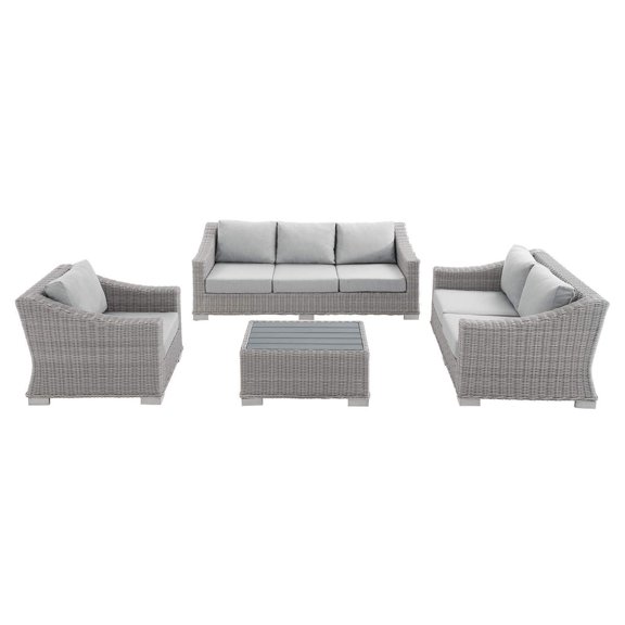 Modway 4-Piece Wicker Outdoor Patio Dining Set, Light Gray