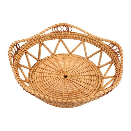 

Rattan Tray Hand-Woven Multi- Wicker Tray with Durable Rattan Fiber Round 10.6 Inch Diameter A