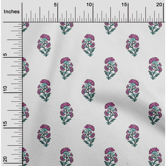 oneOone Cotton Poplin Twill White Fabric Floral Block Dress Material Fabric Print Fabric By The Yard 56 Inch Wide