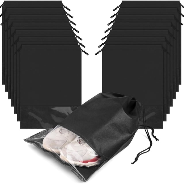 Bolsa de zapatos para viajes, 15 bolsas de zapatos no tejidas con ventanas transparentes, bolsas de zapatos con cordón para hombres y mujeres