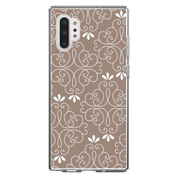 DistinctInk Clear Shockproof Hybrid Case for Galaxy Note 10 PLUS (6.8" Screen) - TPU Bumper, Acrylic Back, Tempered Glass Screen Protector - Tan White Floral