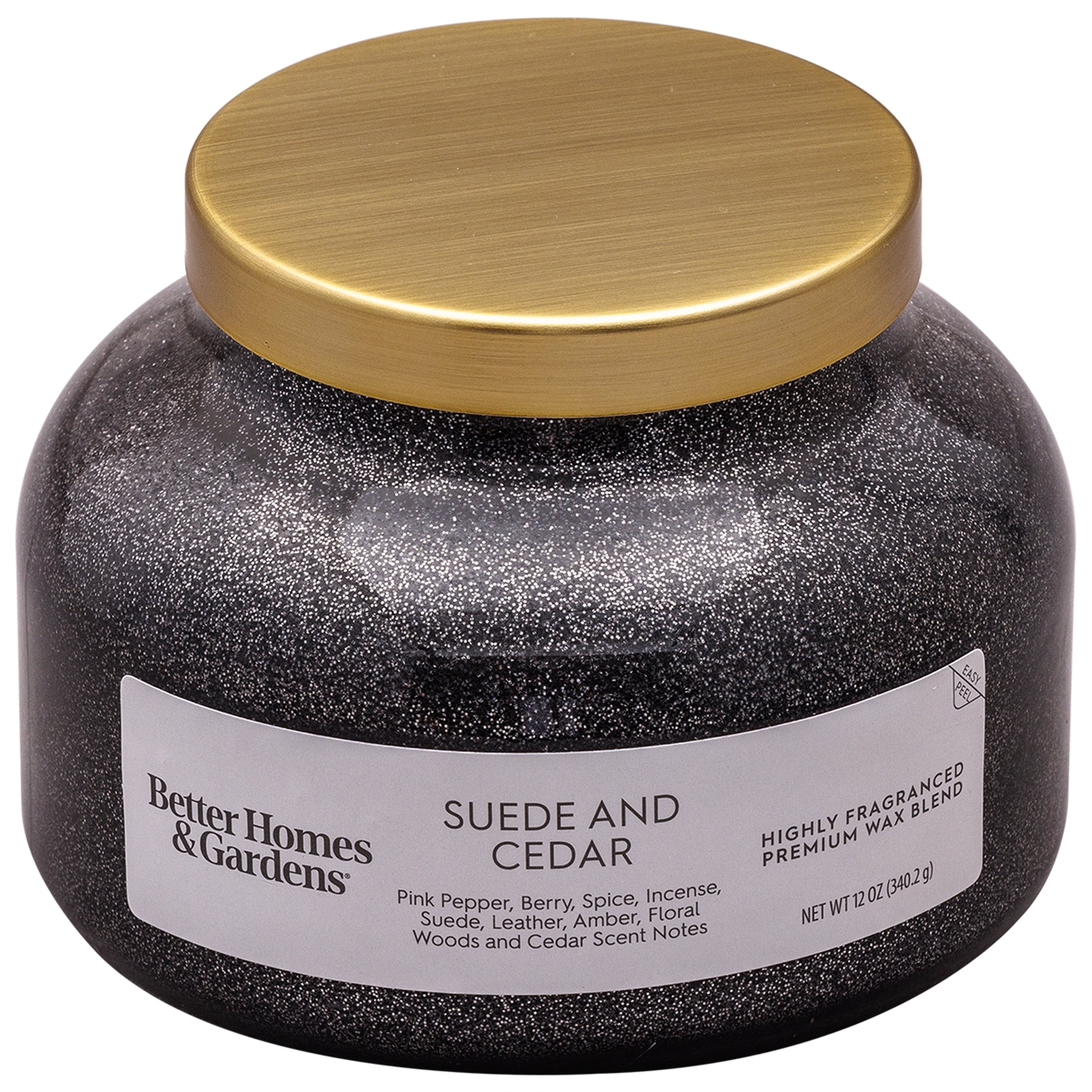 Better Homes & Gardens 1-Wick Holiday Scented Glitter Jar Candle, Suede and Cedar, 12oz.