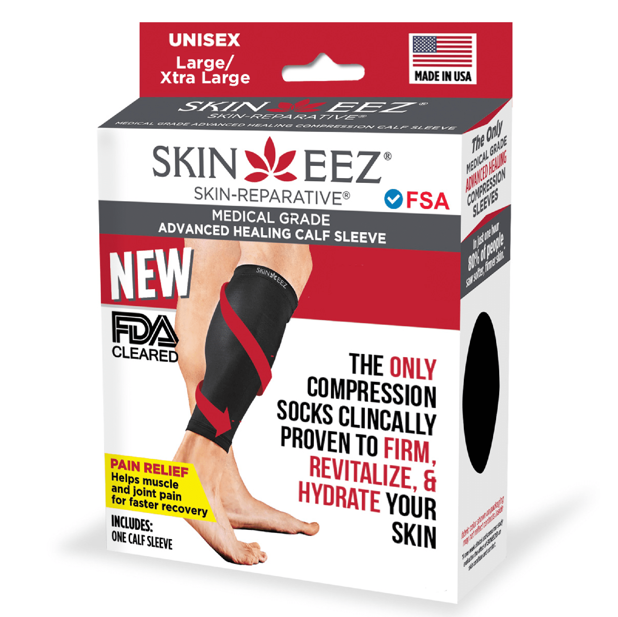 (3 pack) Skineez Hydrating Moderate Compression Calf Sleeve, Size L/XL, Black
