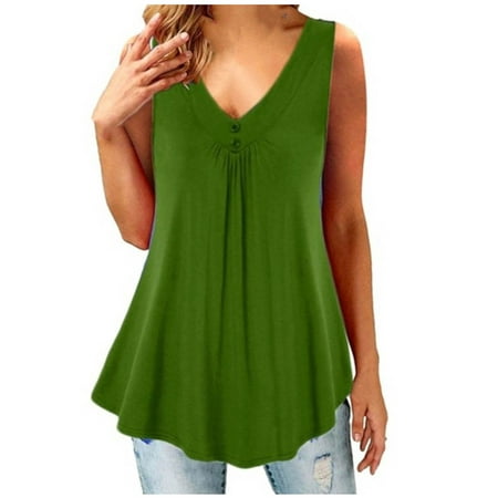 Fesfesfes Plus Size Tops for Women Sexy Low Cut V Neck Sleeveless Tops ...