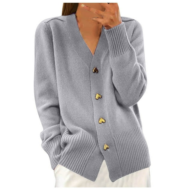 Cardigan Tricoté à Manches Longues et Col en V pour Femmes, Chandail à Simple Boutonnage