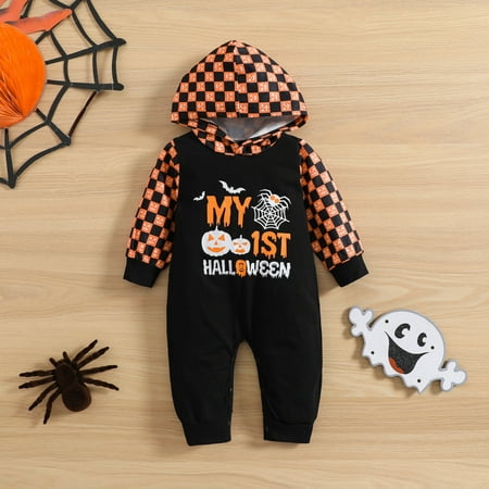 

Esho Baby Boys Girls Halloween Bodysuits Clothes Infants Long Sleeve Cartoon Hooded Romper Autumn Baby Holiday Party Jumpsuits Playsuits Newborn-24M