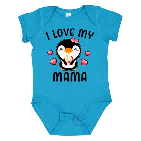 

Inktastic I Love My Mama with Cute Penguin and Hearts Gift Baby Girl Bodysuit