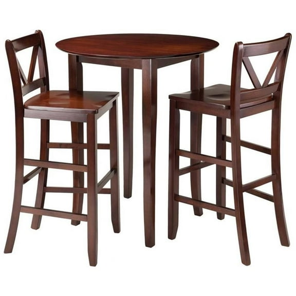 Pemberly Row 3-Piece Round Transitional Solid Wood Pub Set in Antique Walnut