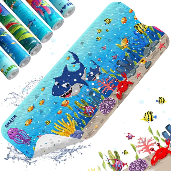 Alfombra de baño XIYUNTE Baby para bañera antideslizante para niños, 100 x 40 cm, diseño de tiburón