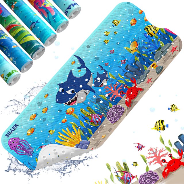 Alfombra de baño XIYUNTE Baby para bañera antideslizante para niños, 100 x 40 cm, diseño de tiburón