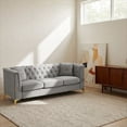 thumbnail image 2 of Modern Tufted Velvet Sofa, 82.67" Mid-Century 3-Seater Couch with Gold Metal Legs& Pillows, Elegant Chesterfield-Style Sofa for Living Room (Gray), 2 of 11