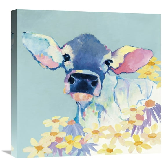 Global Gallery's Avery Tillmon 'Bessie with Flowers on Teal' Stretched Canvas Wall Art