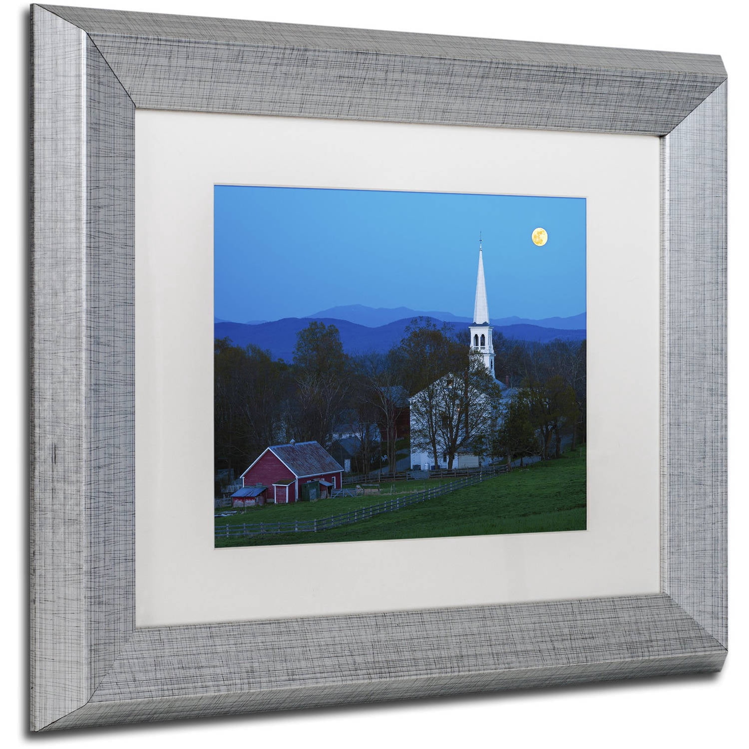Trademark Fine Art "Moonrise at Peacham" Canvas Art by Michael Blanchette Photography White Matte, Silver Frame