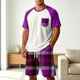 thumbnail image 2 of OIOLOYJM Mens Pajama Set Summer Casual Cotton Plaid Breathable Pjs Sleepwear Soft Comfy Raglan Short Sleeve Sleep Set With Pockets Purple 5XL, 2 of 5