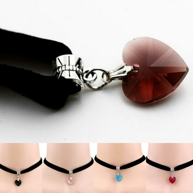 Neinkie Collier Ras du Cou en Velours Noir pour Femmes et Filles avec Pendentif Grenat