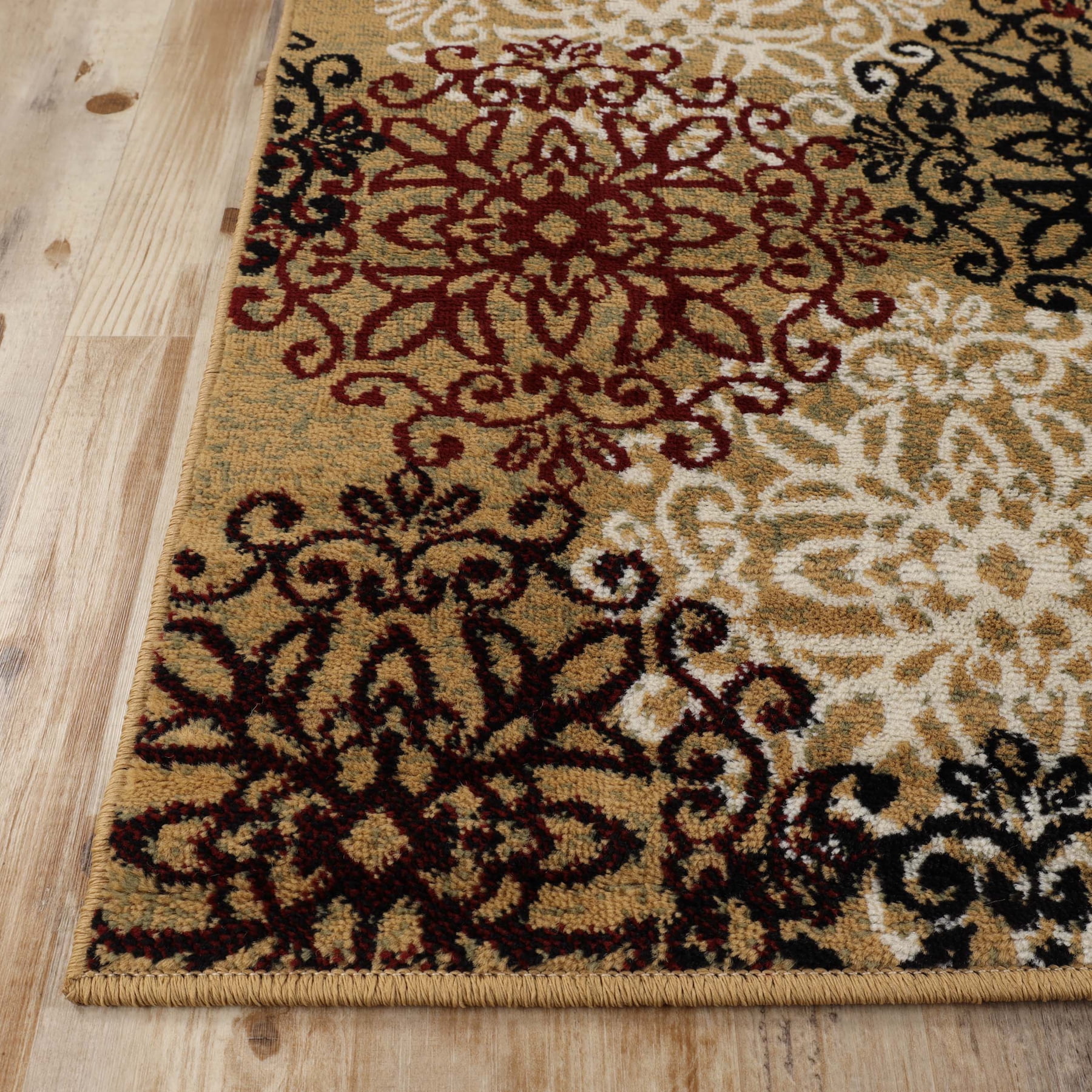 Superior Modern Floral Scroll Pet and Kid-Friendly Indoor Runner Rug, 4'x6', Gold