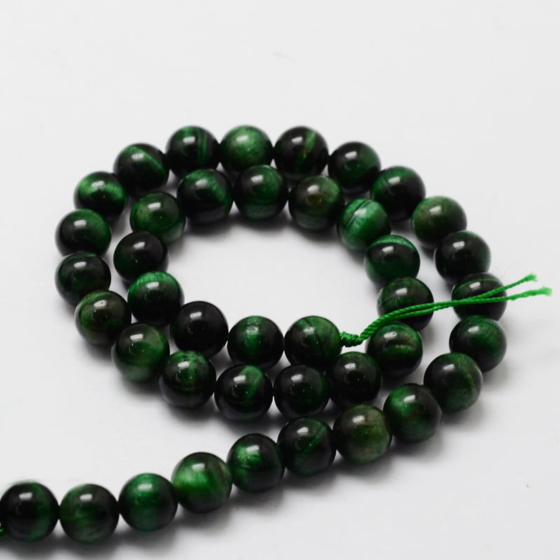 Natural Tiger Eye(Dyed & Heated) Round Beads Strands Green 10mm Hole: 1mm about 38pcs/strand 14.96 inch(38cm)