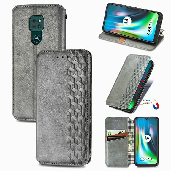 Galaxy S9 Case, PU Leather TPU Wallet Cover with Card Holder Kickstand Hidden Magnetic Adsorption Shockproof Flip Folio Cell Phone Case for Samsung Galaxy S9 5.8 inch 2018, Gray