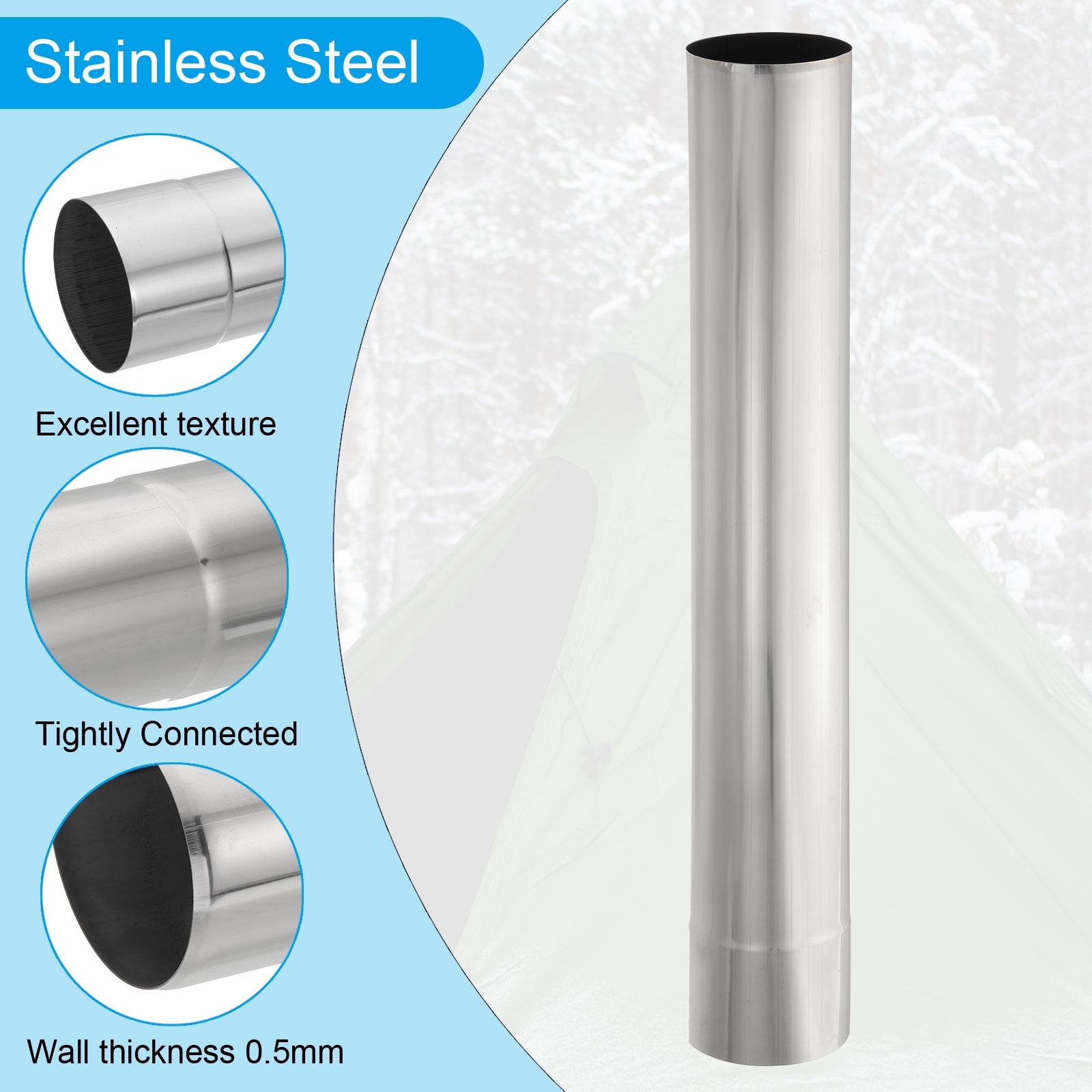 Uxcell 2.36Inch Stove Pipe, 2Pcs Stainless Steel Straight Tent Stove Chimney Pipe for Camping Stove Vent Exhaust
