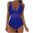 thumbnail image 2 of QUNYINEY Women's One-Piece Swimsuits Solid V Neck Standard Straps Monokini Bathing Suit Tummy Control Mesh Swimwear, 2 of 4
