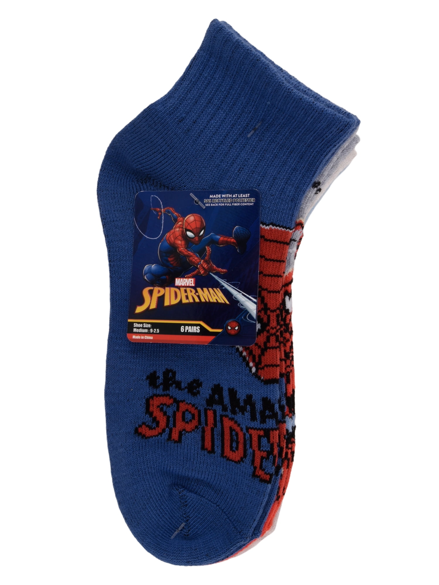 Spiderman Ankle Socks, 6-Pack, Boys Sizes M Boys