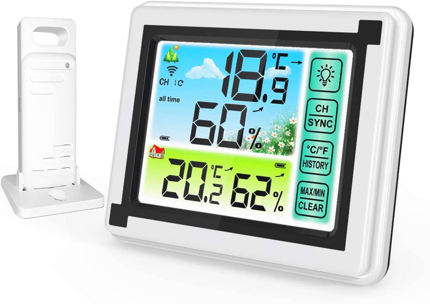 Digital LCD Wireless Indoor/Outdoor Weather Station Sensor Temperature Humidity 