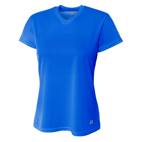 A4 Short Sleeve V-Neck Bird's Eye Mesh Tee For Women in Royal | NW3254