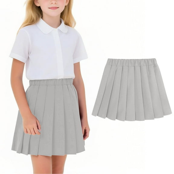 Girls Uniform Pleated Skirts Back to School Scooter Skirts with Undershorts Cotton Elastic Waist Mini Skirt Gray, 6-7Y