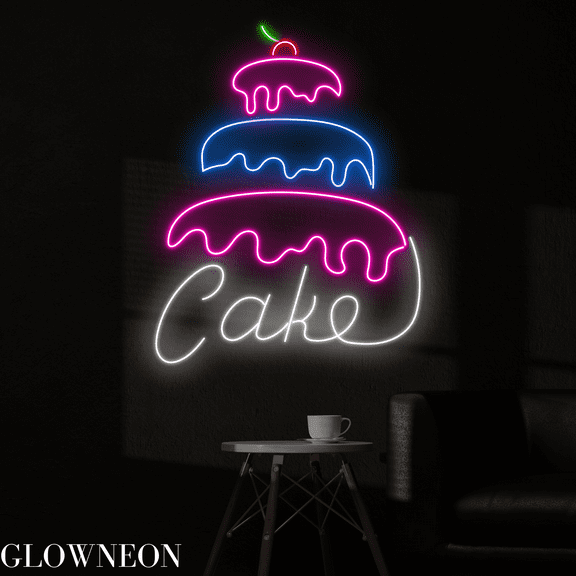 Glowneon Cake Neon Sign, Birthday Cake Led Sign, Bakery Wall Decor