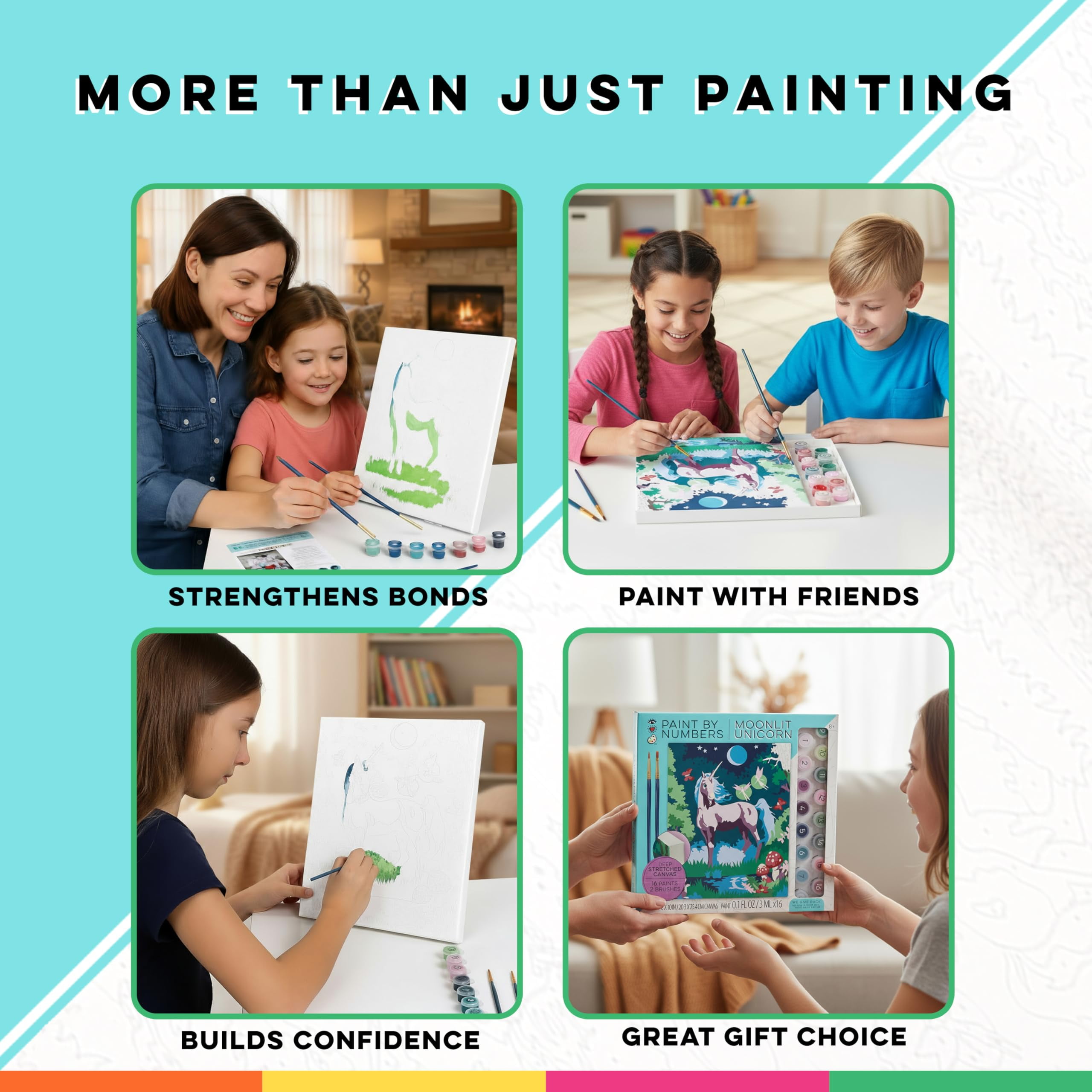 Bright Stripes iHeartArt Paint By Number Kit - Moonlit Unicorn
