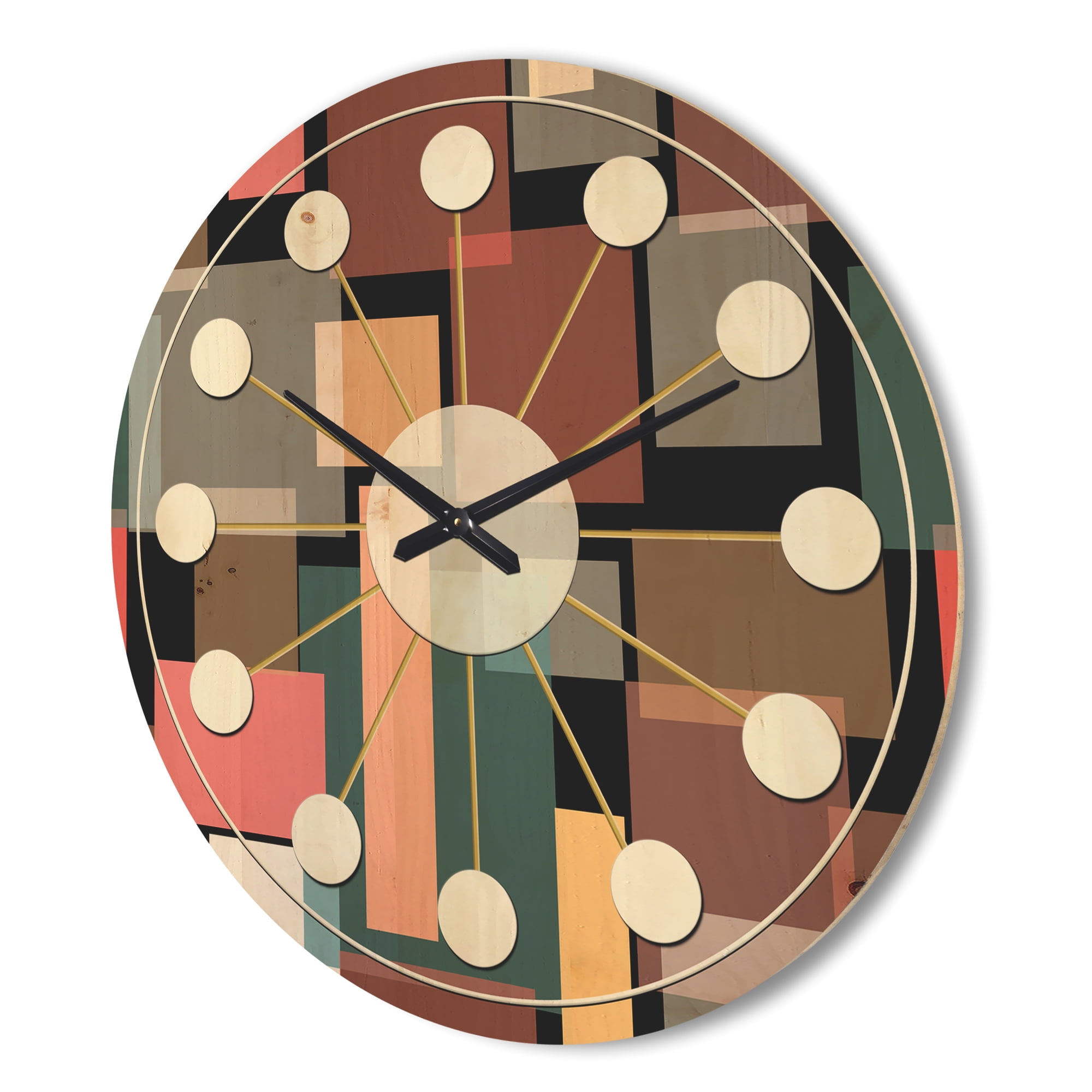 Designart 'Square Retro Design II' Mid-Century Modern Wood Wall Clock