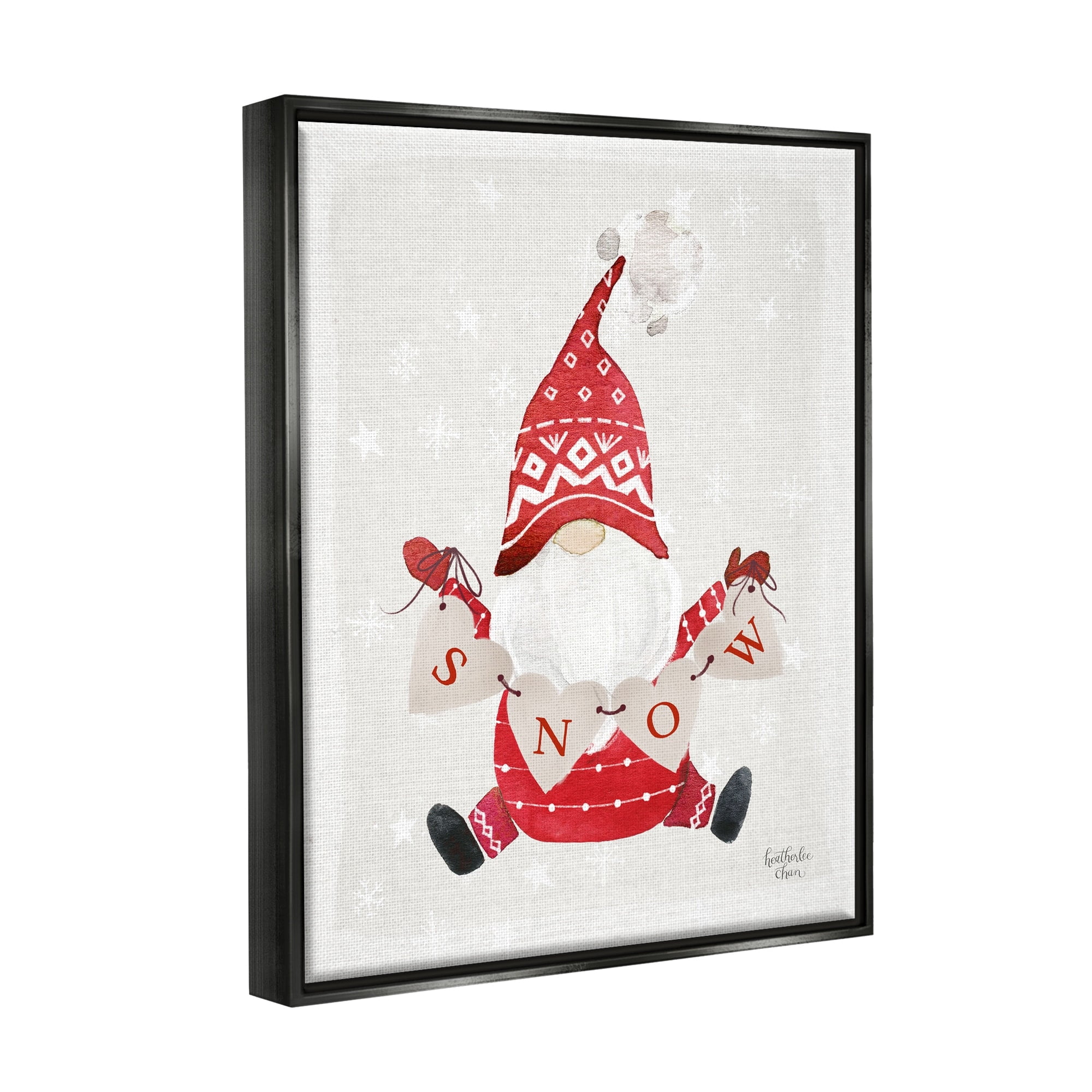 Stupell Industries Holiday Snow Banner Patterned Red Garden Gnome Graphic Art Jet Black Floating Framed Canvas Print Wall Art, Design by Heatherlee Chan